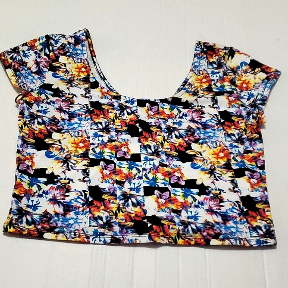 Y2K Colorful Abstract Floral Fitted Casual Lounging Micro Crop Top S